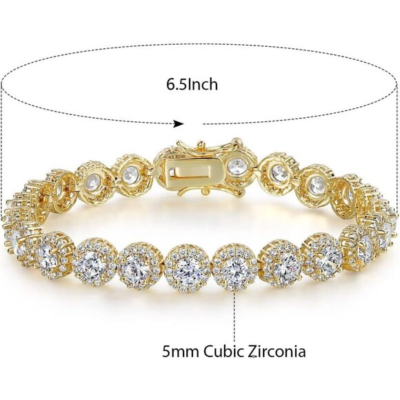 Tennis Bracelet Women 18K Gold Plated 5mm round Cubic Zirconia Bracelet Gift - Picture 4 of 7